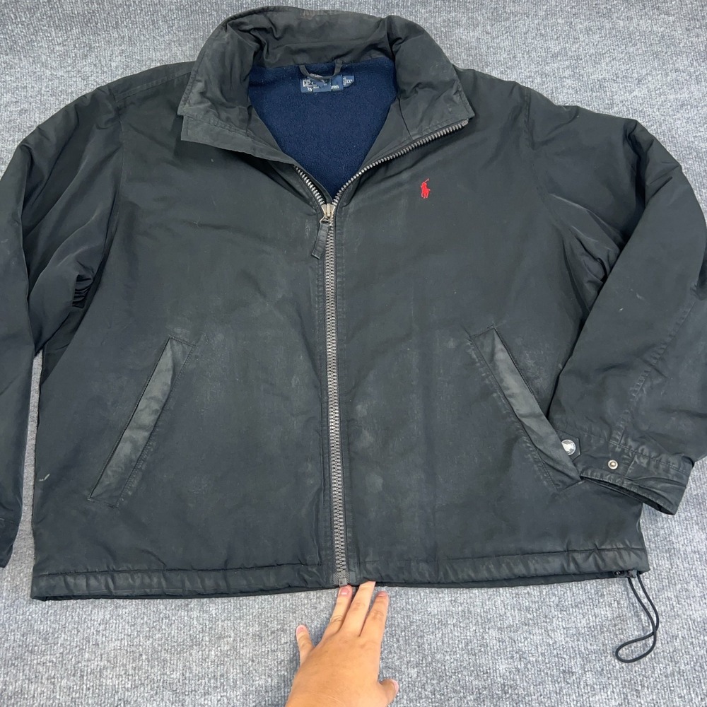 Vintage Polo Ralph‎ Lauren Mens 2XL Fleece Lined Windbreaker Packable Hood *READ